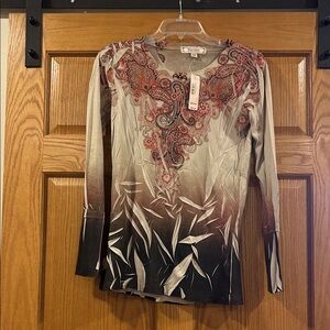 Vintage Decree NWT Artistic Rust, Tan, and Brown Long Sleeve Top